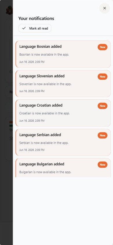 Languagator Notifications screen